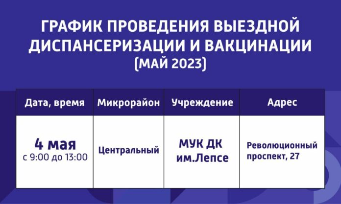 В ДК имени Лепсе четвертого мая будет работать выездной пункт диспансеризации