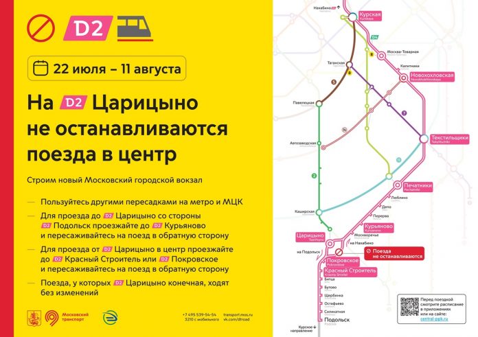 Вниманию пассажиров электропоездов Подольск — Царицыно