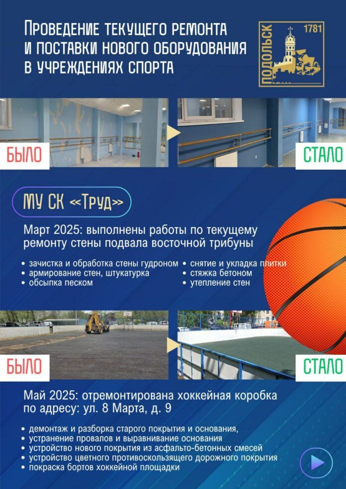 Оборудование муниципальных спортучреждений Подольска обновляется