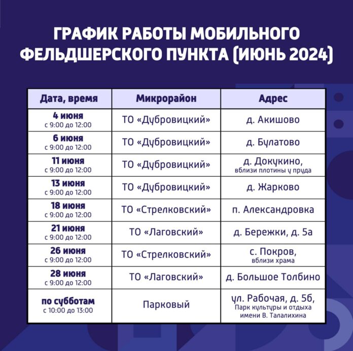 График работы мобильного ФАПа в Подольске на июнь