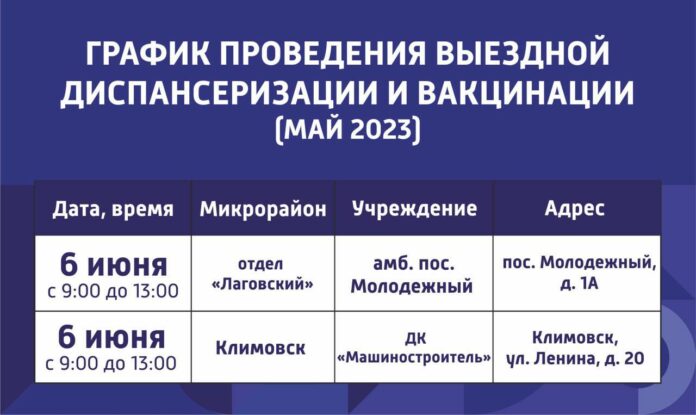 Выездные пункты диспансеризации работают 6 июня в Подольске