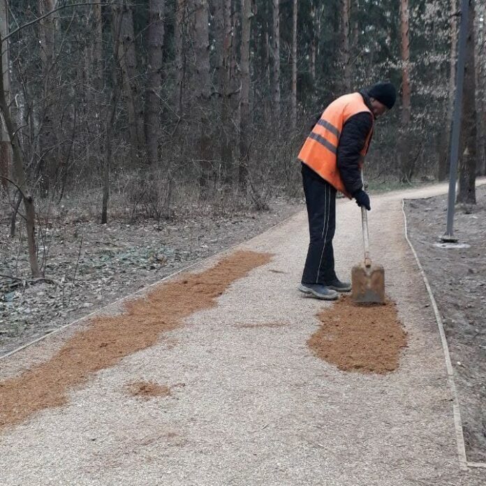 Ведутся работы по ремонту и благоустройству пешеходных дорожек в лесопарке «Елочки»