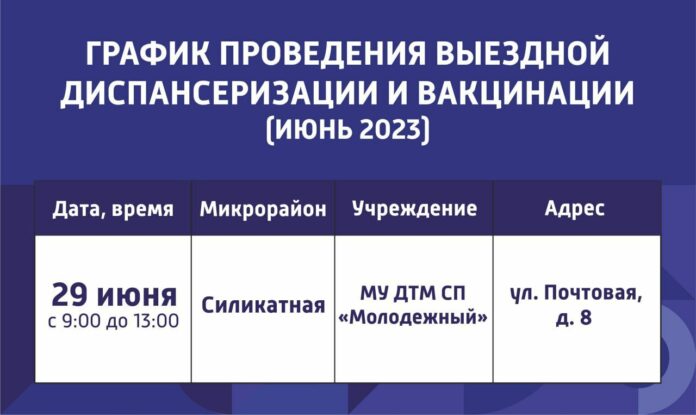 Выездной пункт диспансеризации 29 июня будет работать на Силикатной 