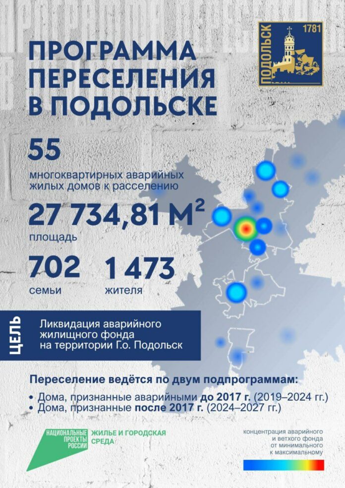 Почти 1 500 жителей Подольска планируют до 2027 г. расселить из аварийного жилья